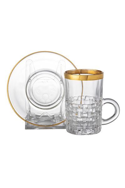 Dania Tea cup set with golden line, 12 pieces (6 cups + 6 saucers)