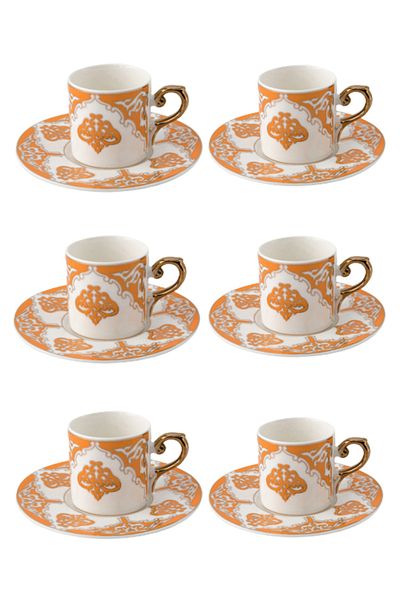Dania 12-Piece Printed Cup And Saucer Set Orange/White