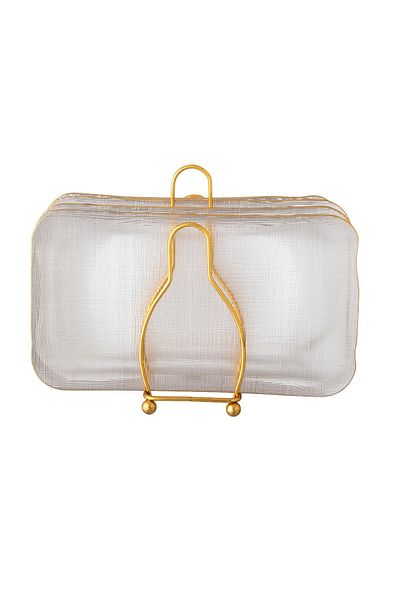 Dania A set of glass serving dishes with a metal stand, 4 rectangular pieces