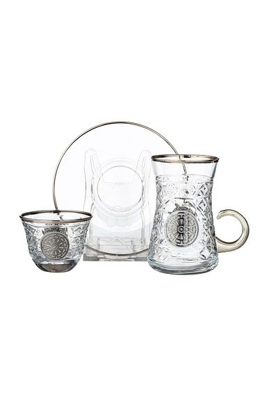 Byblos Tea Set With Saucers And Saudi Coffee Made Of Crystal With Laser Engraving