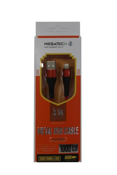 MEGATECH كابل بيانات data-x457 3.1A من السلسلة A المجدولة IPH7 1000M، لون أحمر