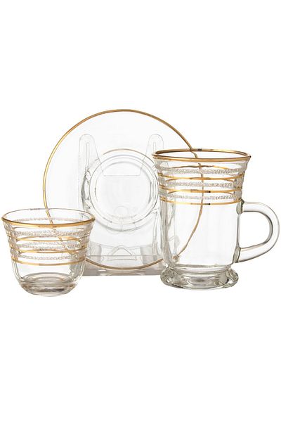 Dania Tea set of 18 pieces, glass tea cups + tea saucer + Arabic coffee cup
