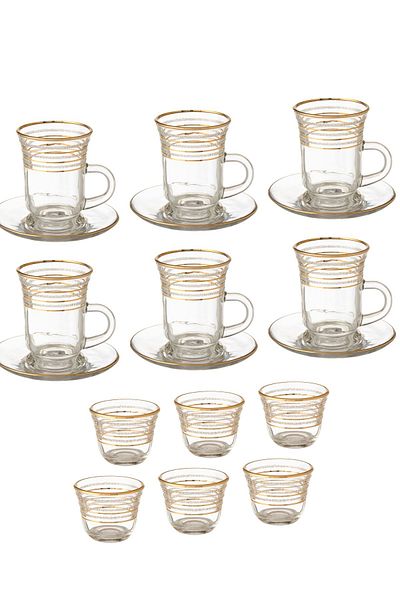 Dania Tea set of 18 pieces, glass tea cups + tea saucer + Arabic coffee cup