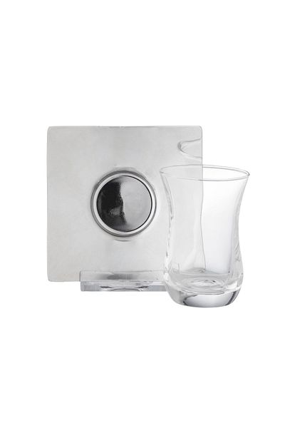 Dania 12 Pieces A Glass Tea Set With A Stainless Steel Saucer 6 Tea Cups + 6 Metal Saucers