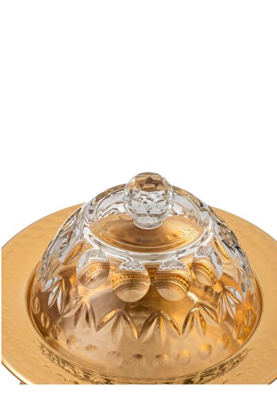 Byblos Dates and sweets bowl consisting of a metal plate with a glass cover