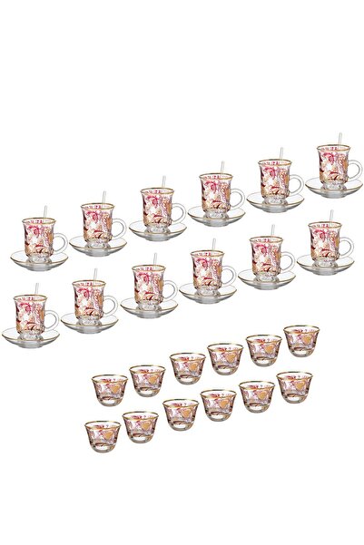 Dania طقم شاي وقهوة زجاجي مكون من 48 قطعة مع ديكور ملون وذهبي