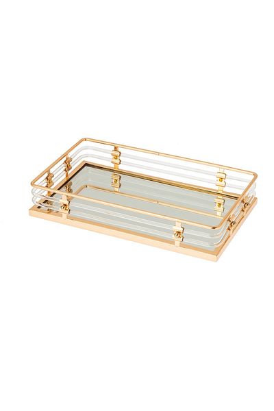 Dania A Golden Metal Tray with a Mirror Floor and an Elegant Design