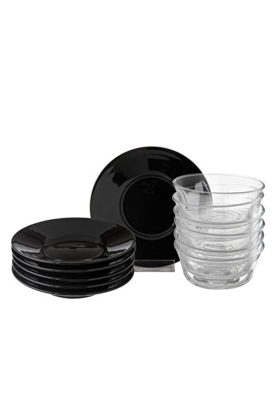 Dania Clear Glass Yogurt Set with Black Porcelain Plate, 6 Bowls + 6 Plates