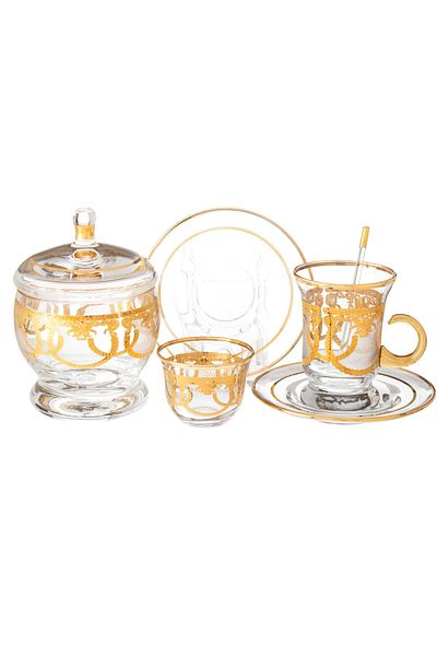Byblos Turkish tea & coffee set, 25 pcs,  6 tea cups 6 tea saucers 6 coffee cups 6  spoon 1 sugar spoon