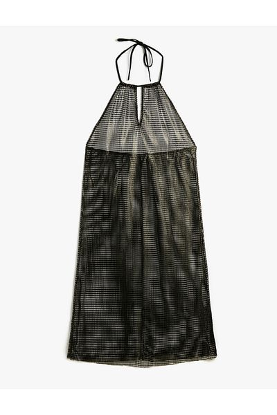Koton Transparentes Strandkleid mit langem Neckholder und Fensterdetail