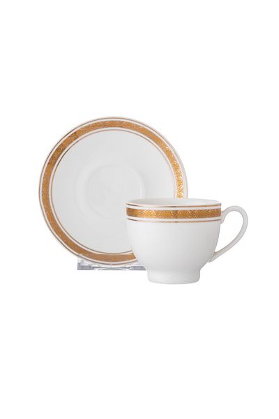 Dania Turkish coffee set for 6 people, pure white porcelain with golden engraving
