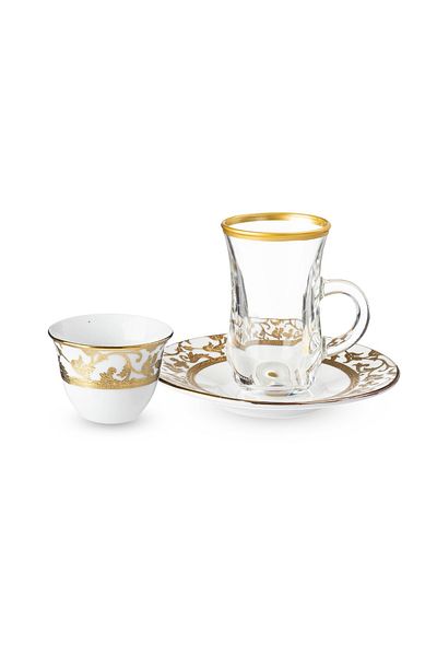 Dania 18 Piece Tea Set With Saudi Coffee Modern Golden Pattern