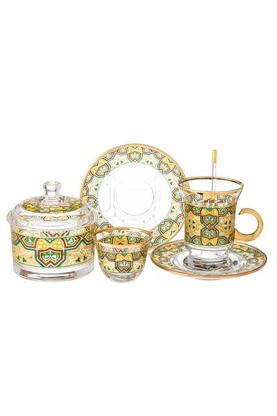 Byblos Turkish tea & coffee set  25 pcs, 6 tea cups 6 tea saucers 6 coffee cups 6  spoon 1 sugar spoon