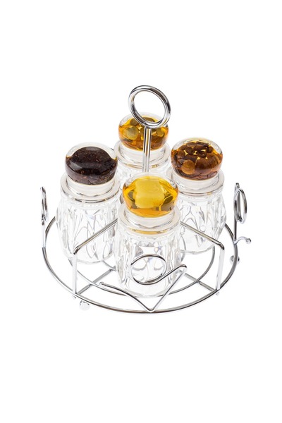 Bin shihoon مجموعة من 4 برطمانات توابل أكريليك مع حامل معدني