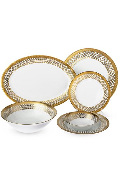 Dania Dinner set 18 pieces golden engraving porcelain