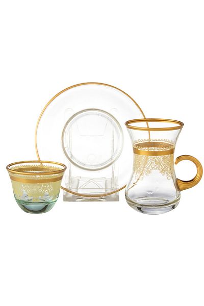 Byblos A Saudi tea and coffee set consisting of 18 pieces, 6 tea cups + 6 tea saucers + 6 Saudi coffee cups