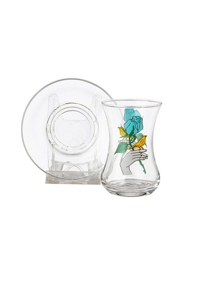Dania A Modern Tea Set With Fashion Graphics Consisting Of 6 glass tea cups + 6 porcelain tea saucers