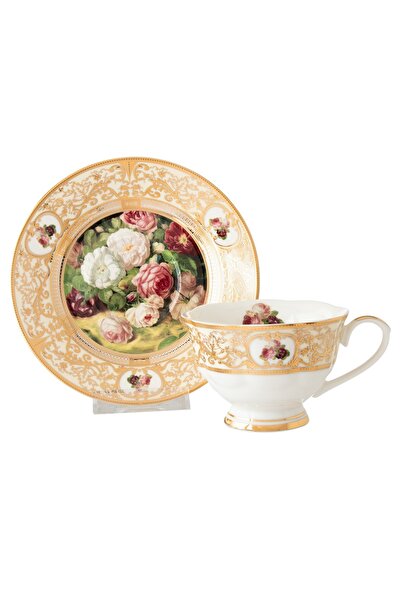 Dania طقم فنجان وصحن من البورسلين بتصميم وردة