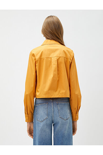 Koton Crop Gömlek Pamuklu Cepli Uzun Kollu