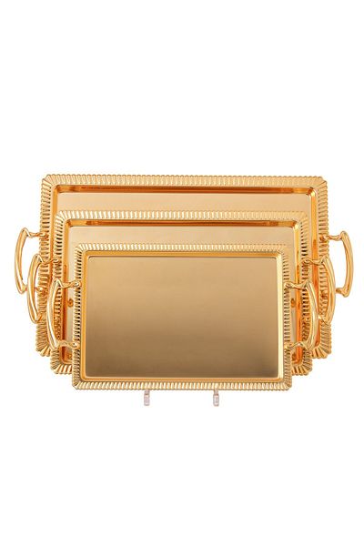 Dania A set of heavy metal trays in three different sizes with modern designs and engravings