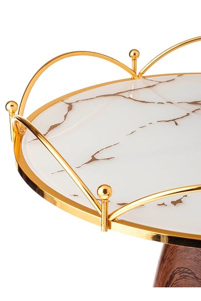 Dania Glass Serving Plate With Golden Decor, Wooden Base, Width 30 * Height 17 Cm
