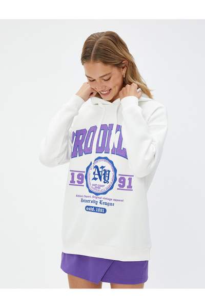 Koton Hanorac cu glugă, cu mânecă lungă cu nervuri, imprimat colegiu