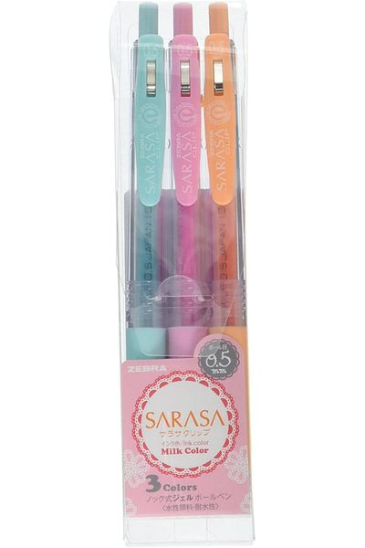 Zebra Sarasa Clip Gel Ink Ballpoint Pen, 0.5mm, Milk Color, 3 Color Set (JJ15-3C-MK)