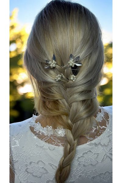 Eva Flore 4Pcs Silver Leaf Hair Accessory with Pearls for Bride - Bun and Wire Barrette
