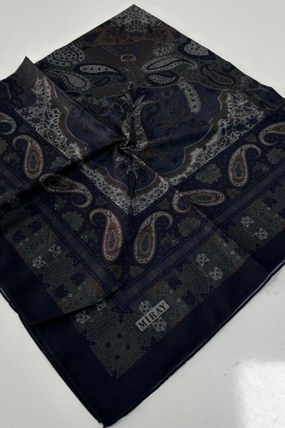 MİRAY Eșarfă din bumbac moale cu model etnic 120x120 - bleumarin închis