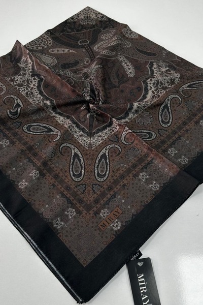 MİRAY وشاح قطني ناعم منقوش عرقيًا مقاس 120x120 - بني