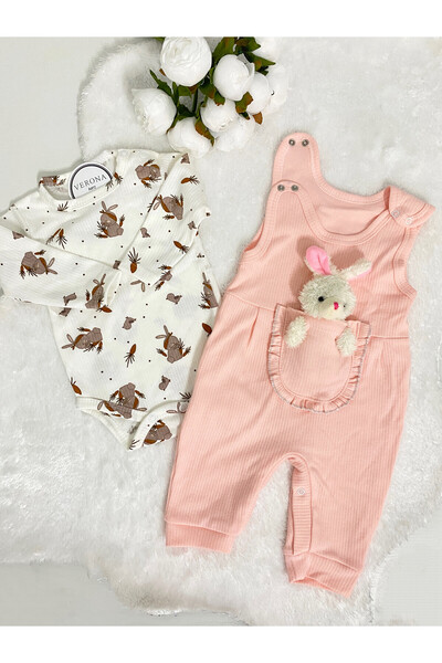 VERONA TARZ طقم سالوبيت قطني مكون من قطعتين للفتيات الصغيرات - بذلة وملابس مع...