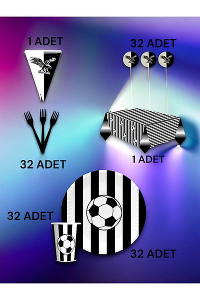 VibeHome Black and White Fan Premium Set for 32 - Birthday Party and Fun Events
