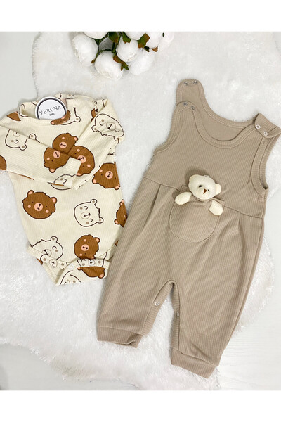 VERONA TARZ 2-Piece Cotton Baby Boy Toy Salopet Set - Long Sleeve, Snap Fastener Newborn Outfit