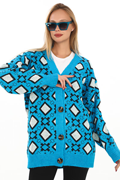 sportiness πλεκτή ζακέτα με τετράγωνο σχέδιο με λεπτομέρειες με κουμπιά