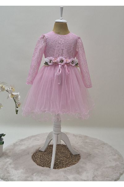 Şenkız Rochie de aniversare pentru fetiță, din tul, cu mânecă lungă, prințesă de sărbătoare