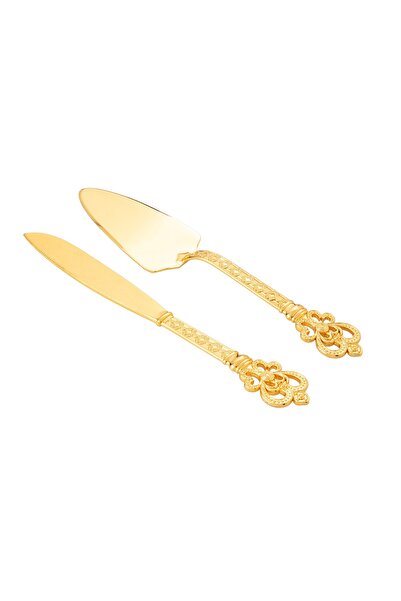 Dania طقم تقطيع الكيك والحلويات مكون من مجرفة وسكين ذهبي