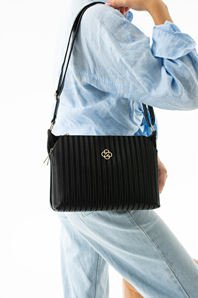 mugalas Якісна сумка з веганської шкіри в чорну смужку з регульованим плечовим ременем