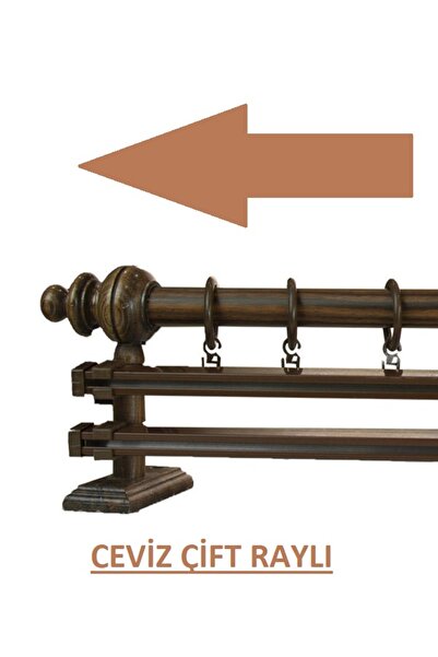 Happys Walnut Double Rail Wooden Rustic Curtain Hanger and Aluminum Rustic Tube 225 cm