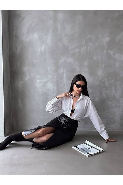 Lady Pixie Fusta midi cu fante din piele