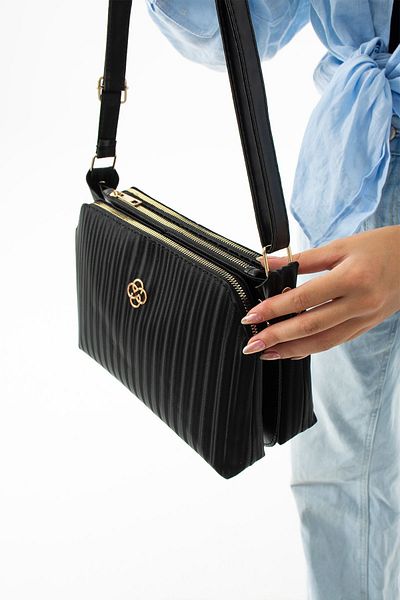 mugalas Black Striped Vegan Leather - Quality Bag with Adjustable Shoulder Strap