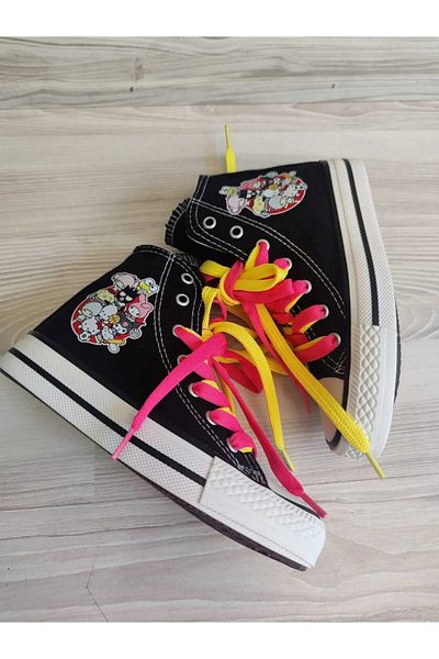 ELİTE STEP Pantofi sport unisex, alb, pentru copii, de zi cu zi, cu vârf înalt, Hellokitty Kuromi Mix, cu imprimeu
