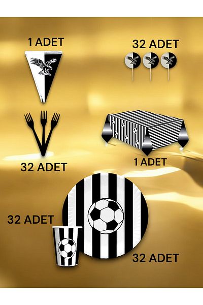 VibeHome Black and White Fan Premium Set for 32 - Birthday Party and Fun Events