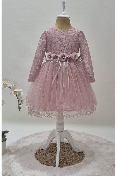 Şenkız Rochie de aniversare pentru fetiță, din tul, cu mânecă lungă, prințesă de sărbătoare