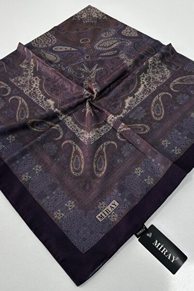 MİRAY وشاح قطني ناعم منقوش عرقيًا باللون الأرجواني مقاس 120 × 120