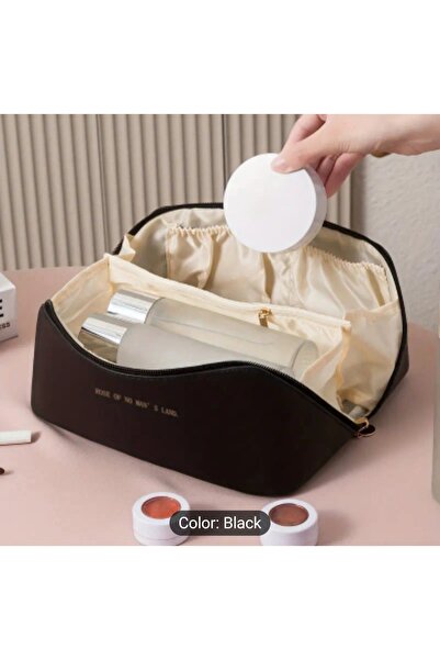 ABETE Geantă mare de machiaj neagră cu compartimente și mâner cu fermoar