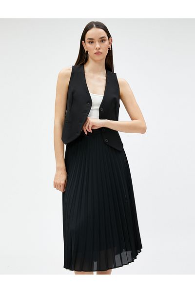 Koton Pleated Skirt Midi Length Chiffon Elastic Waist