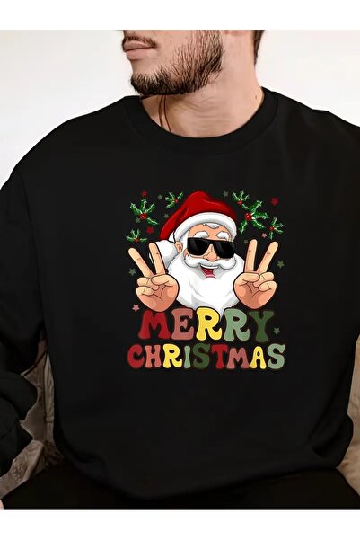 WOODROFFE سويت شيرت برقبة دائرية مطبوع عليه سانتا كلوز للعام الجديد باللون ال...