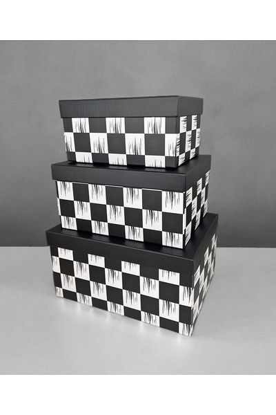 PEKİBU Large 3-Piece Checkerboard Patterned Box Set