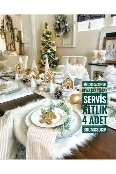 bizizmoda Yilbasi Özel Kokteyl Peluş Sunum Supla Amerikan Servis Peçete Supla seti 4 Adet