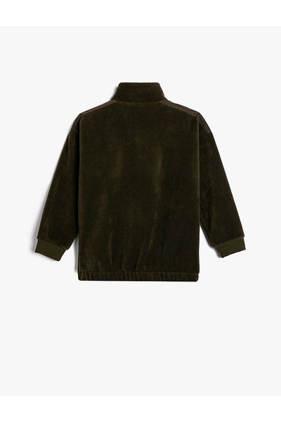 Koton Polar Sweatshirt Oversize Half Zipper Stand Collar Pocket Print Detailed